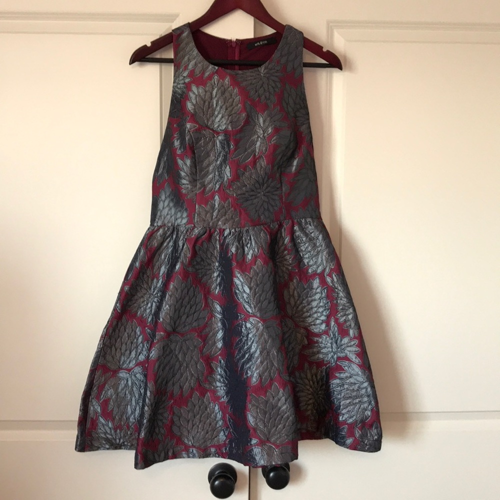 Burgundy & Silver Cutout Back Dress